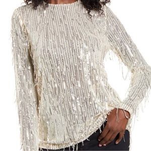 Endless Rose Sequin Fringe Long Sleeve Crewneck Top Size S